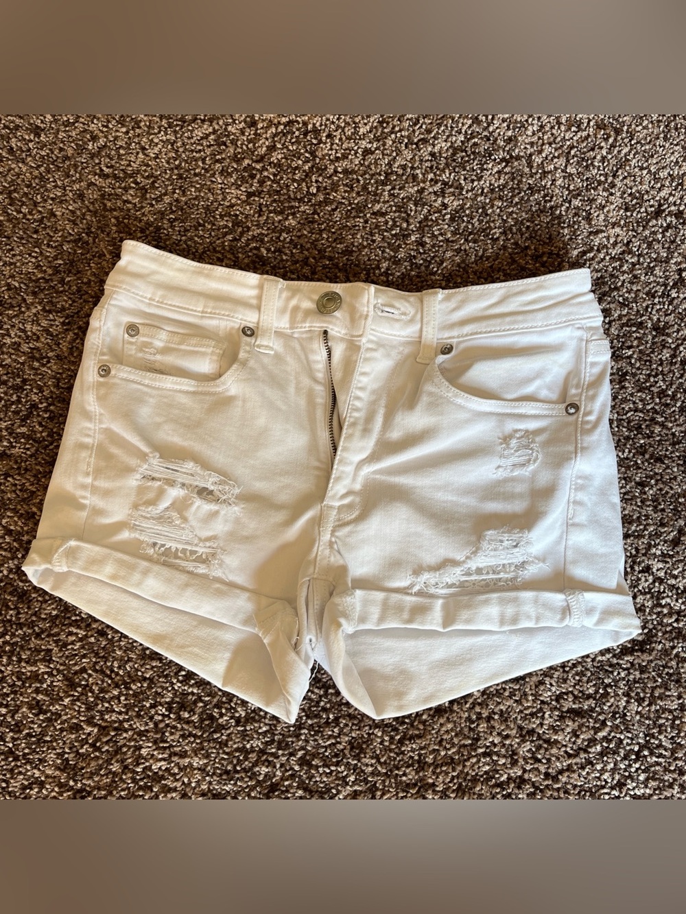 American Eagle White Distressed Women's Denim Shorts